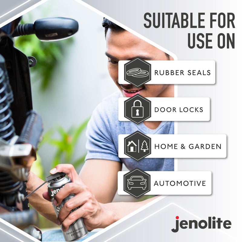 JENOLITE رذاذ سيليكون جينوليت | قشة ذكية | تشحيم متعدد الاستخدامات عالي الأداء | مقاوم للحرارة، يصد الأوساخ والرطوبة، مادة تشحيم غير سامة | 400 مل (13.5 أونصة سائلة) - Image 3